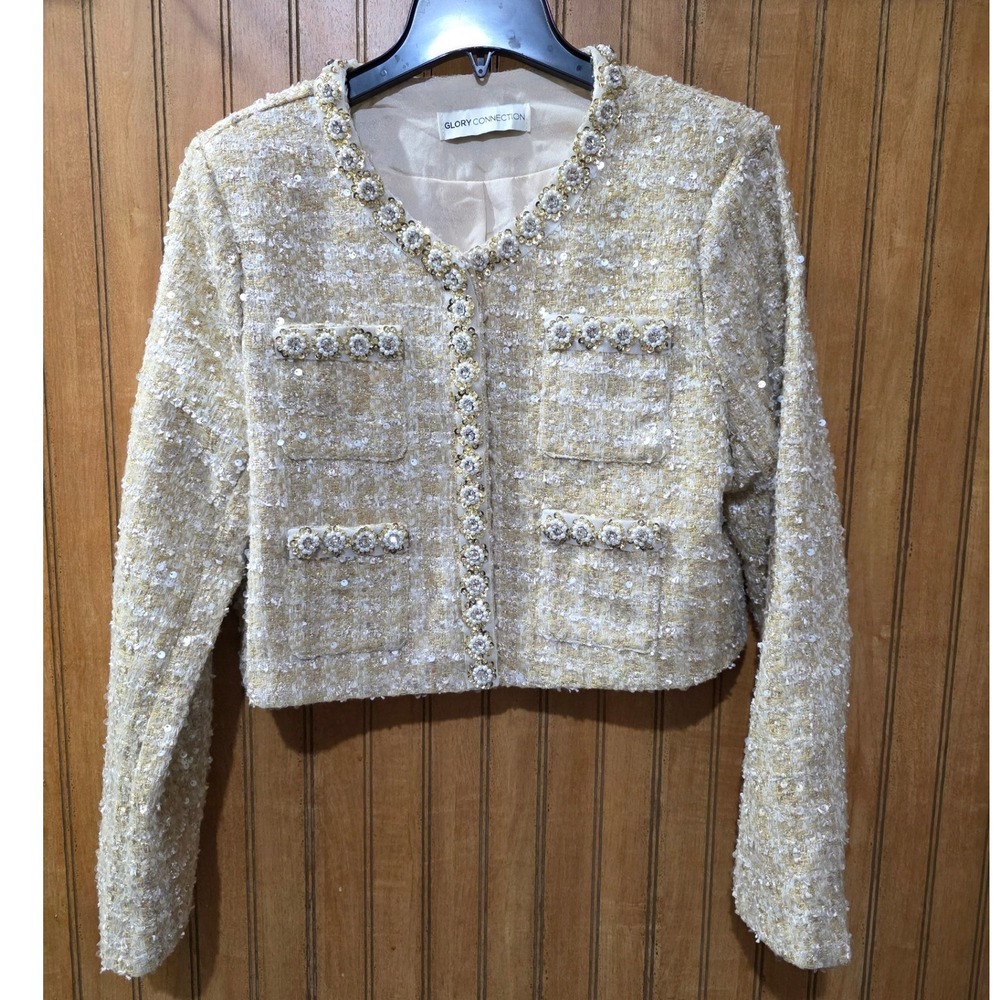 Glory Connection‎ Tweed Jacket Sequin Embellished Party Career Blazer S